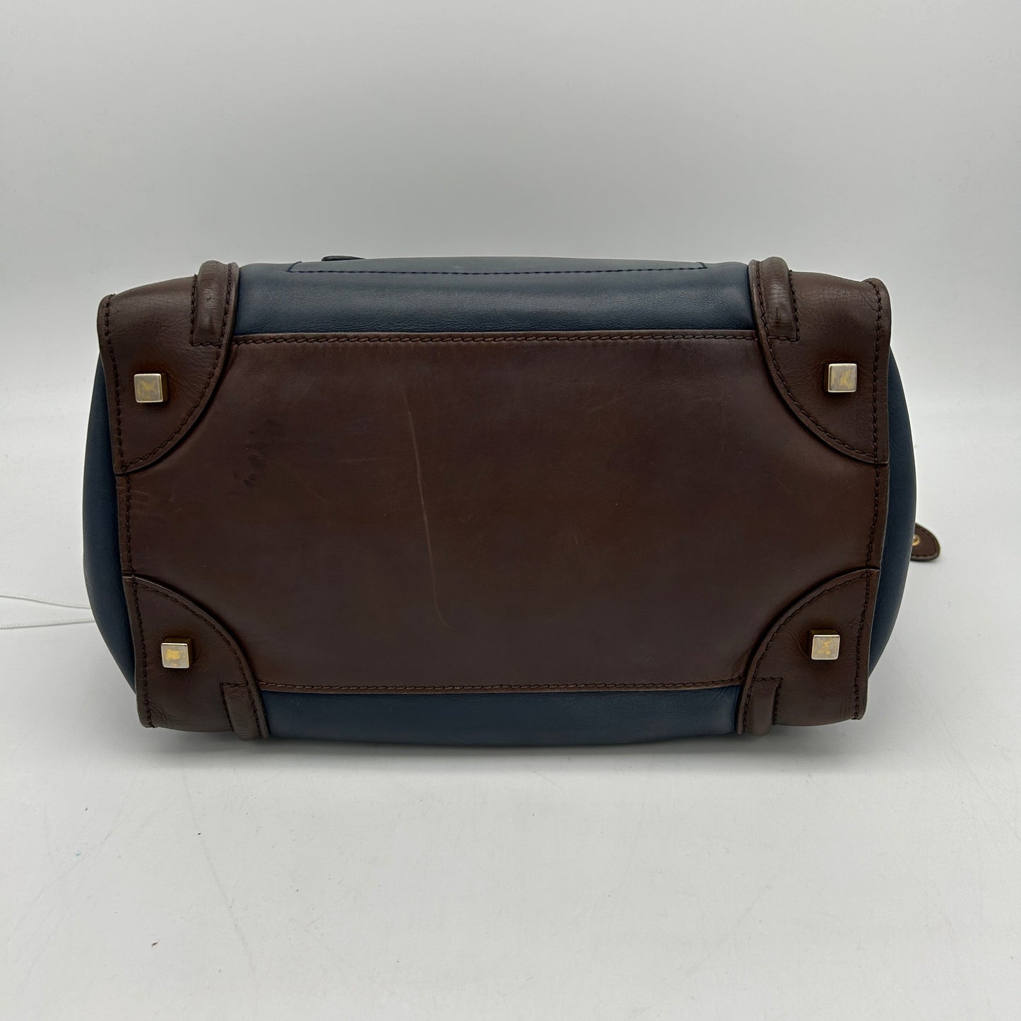 Celine Mini Luggage Tricolor Blue Brown Leather Tote Bag