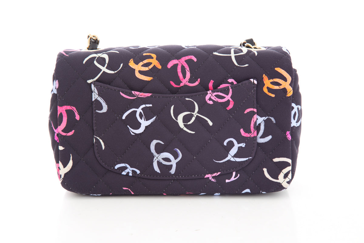 Chanel 2024 Black CC Printed Fabric Multicolor Handbag