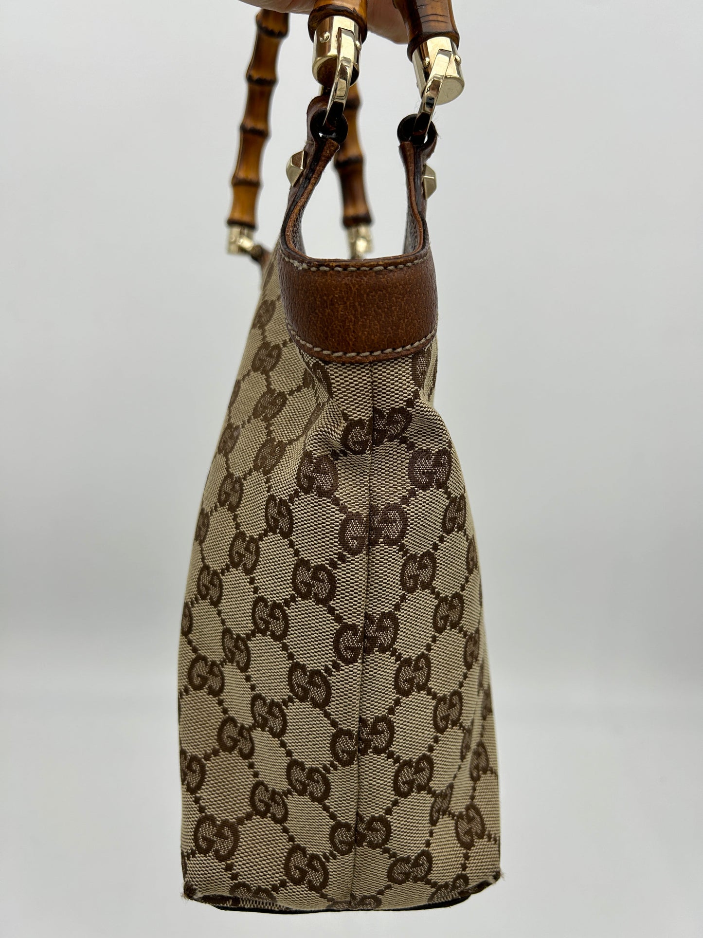 Gucci GG Canvas Bamboo Tote Brown