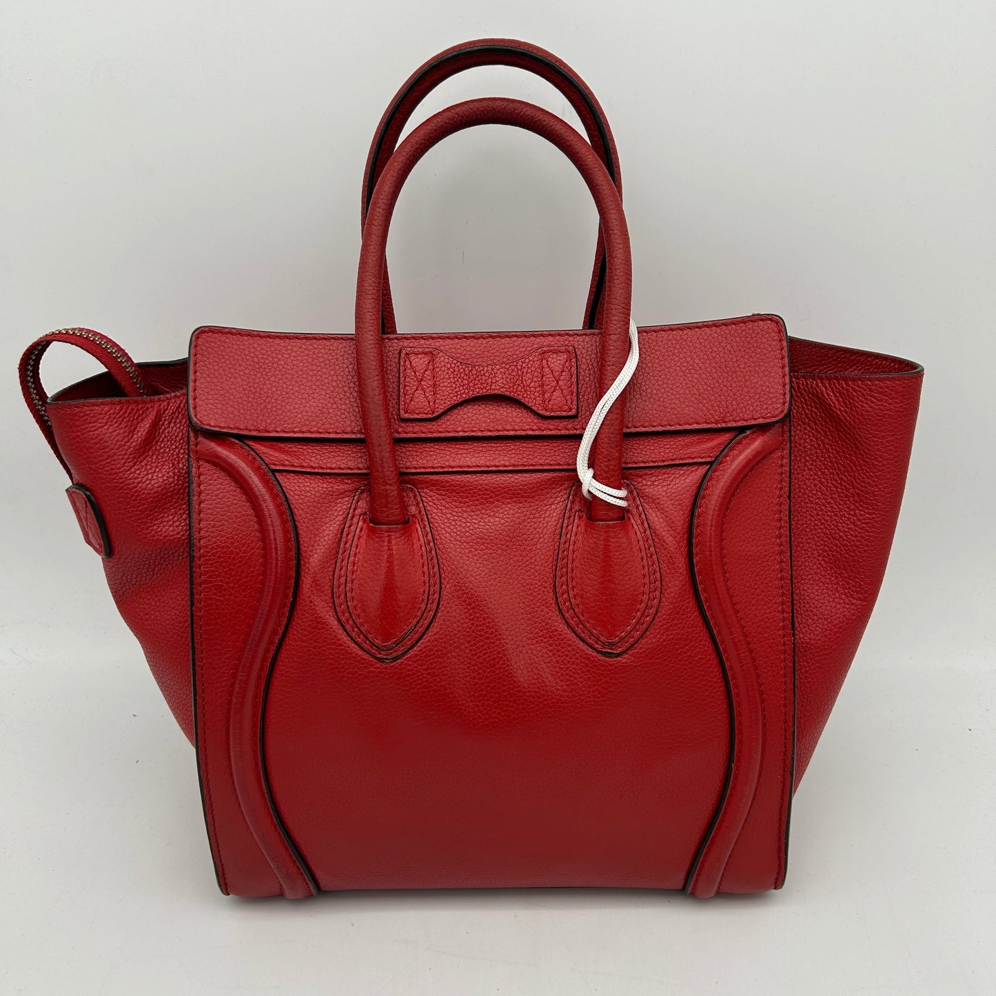 Celine Red Drummed Calfskin Luggage Mini Handbag