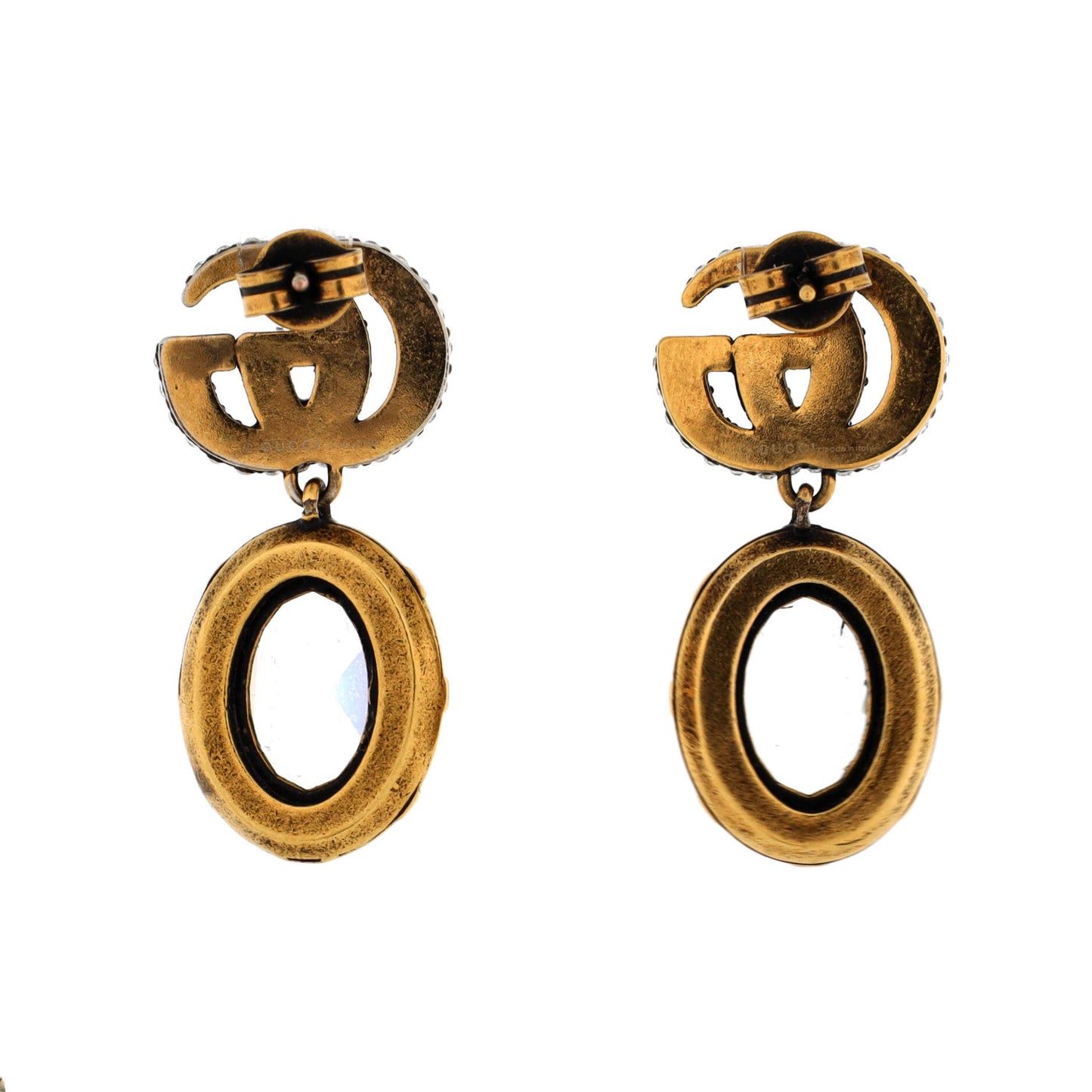 Double G Round Drop Earrings Metal with Crystals