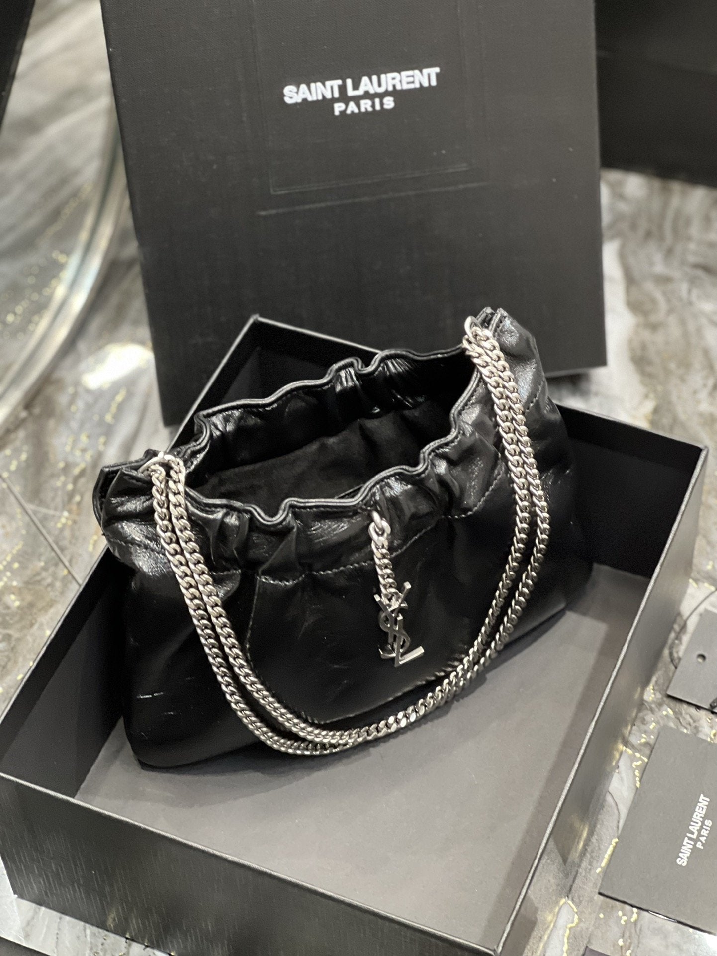 GLAMI Hobo Mini Bag Black With Silver Hardware For Women 9.4in/24cm YSl
