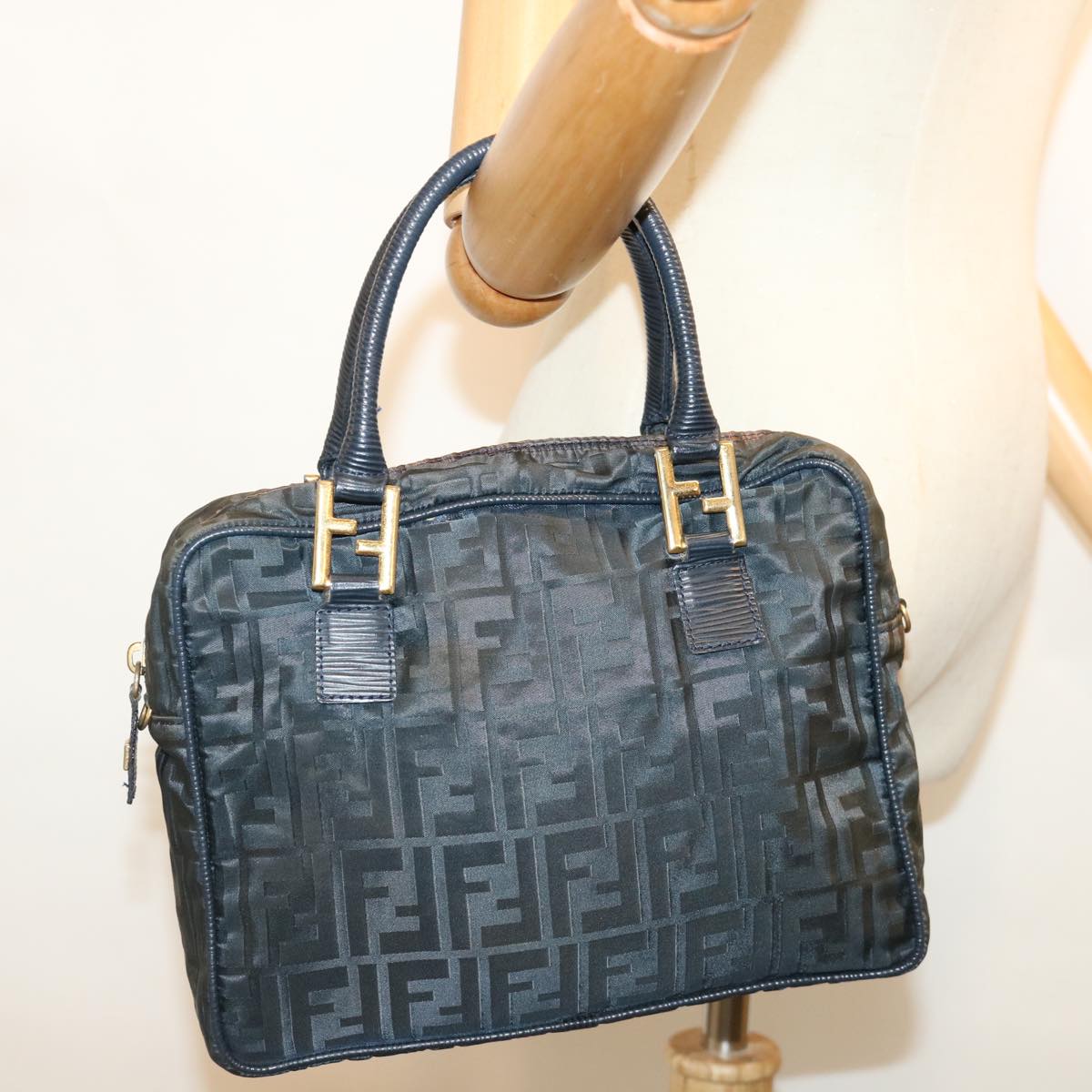 FENDI Zucca Canvas Hand Bag Black 70163