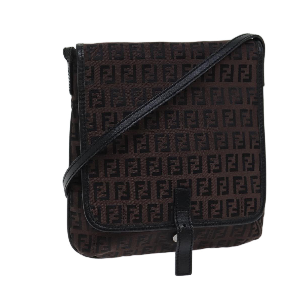 FENDI Zucchino Canvas Shoulder Bag Black 70164