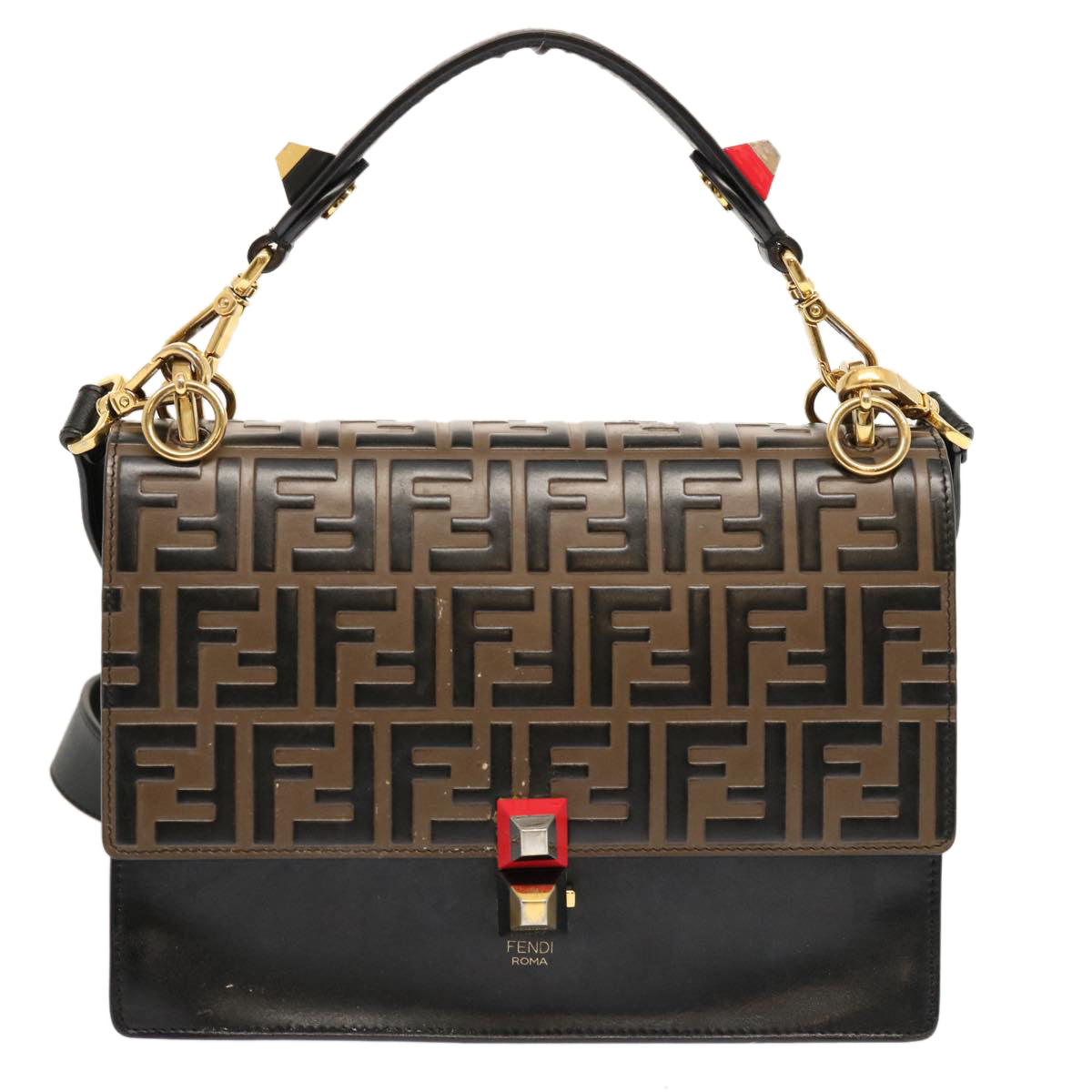 FENDI Zucca Canvas Canai Hand Bag 2way Brown Black 70263