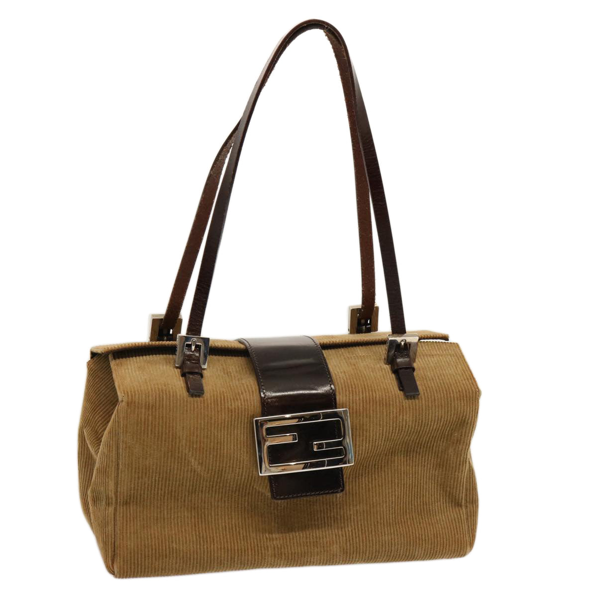 FENDI Mamma Baguette Hand Bag Corduroy Brown 70342