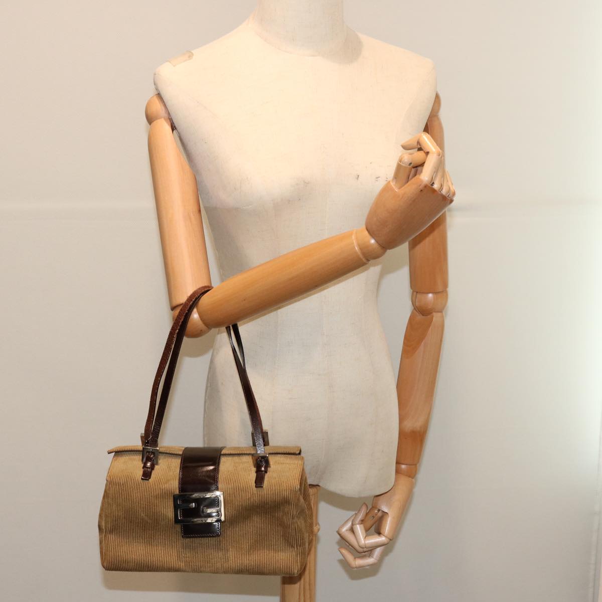 FENDI Mamma Baguette Hand Bag Corduroy Brown 70342