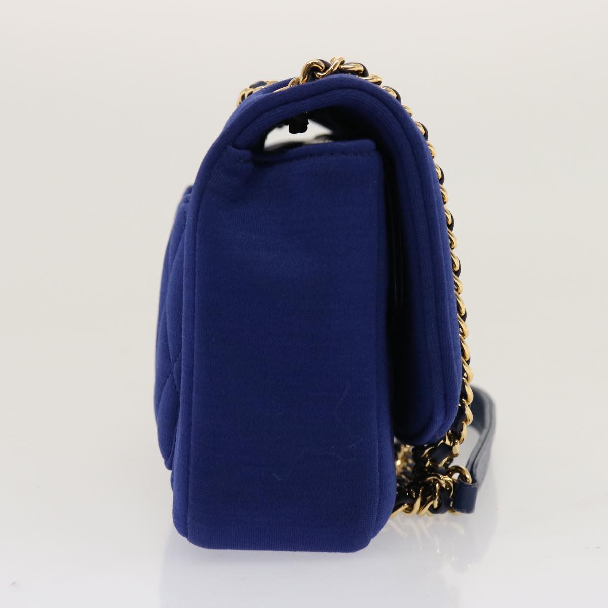 CHANEL Diana Matelasse Chain Shoulder Bag Canvas Blue CC 70391A