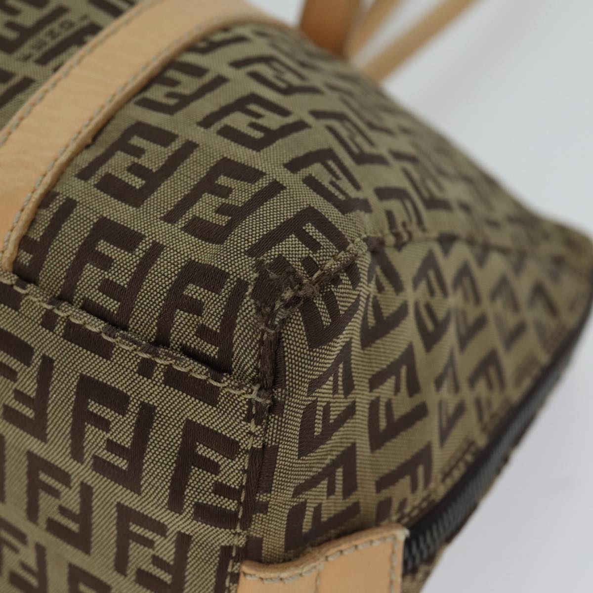 FENDI Zucchino Canvas Hand Bag Canvas Beige Brown 70596