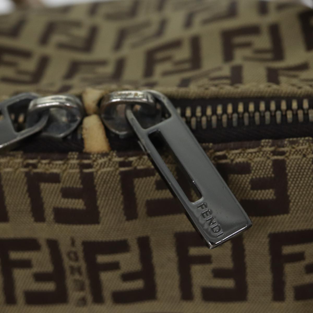 FENDI Zucchino Canvas Hand Bag Canvas Beige Brown 70596