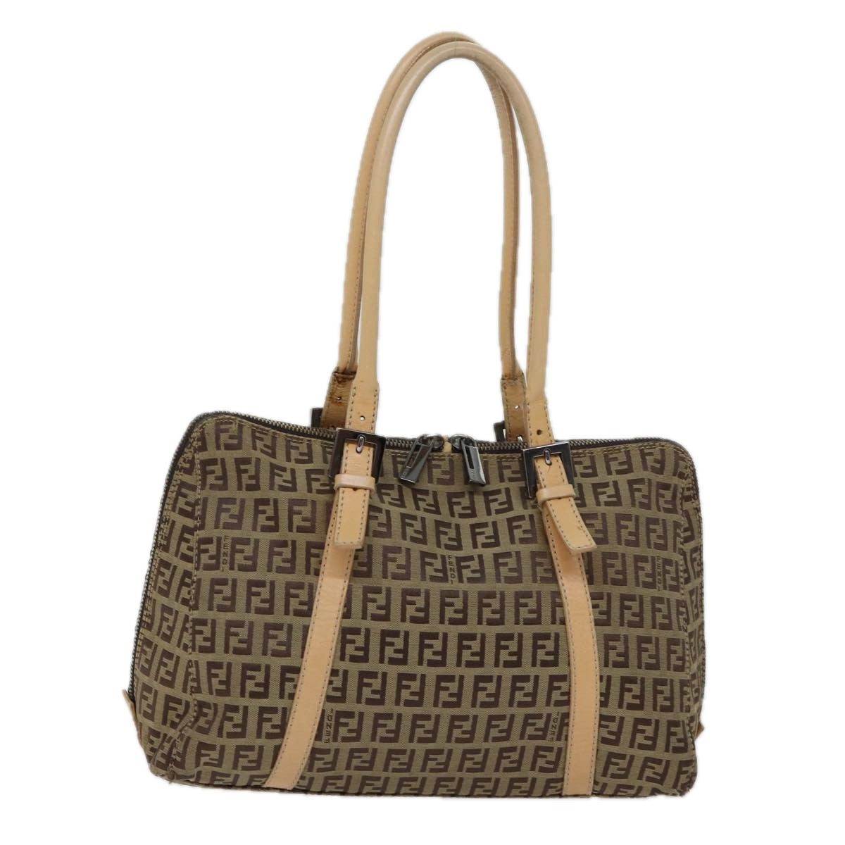 FENDI Zucchino Canvas Hand Bag Canvas Beige Brown 70596