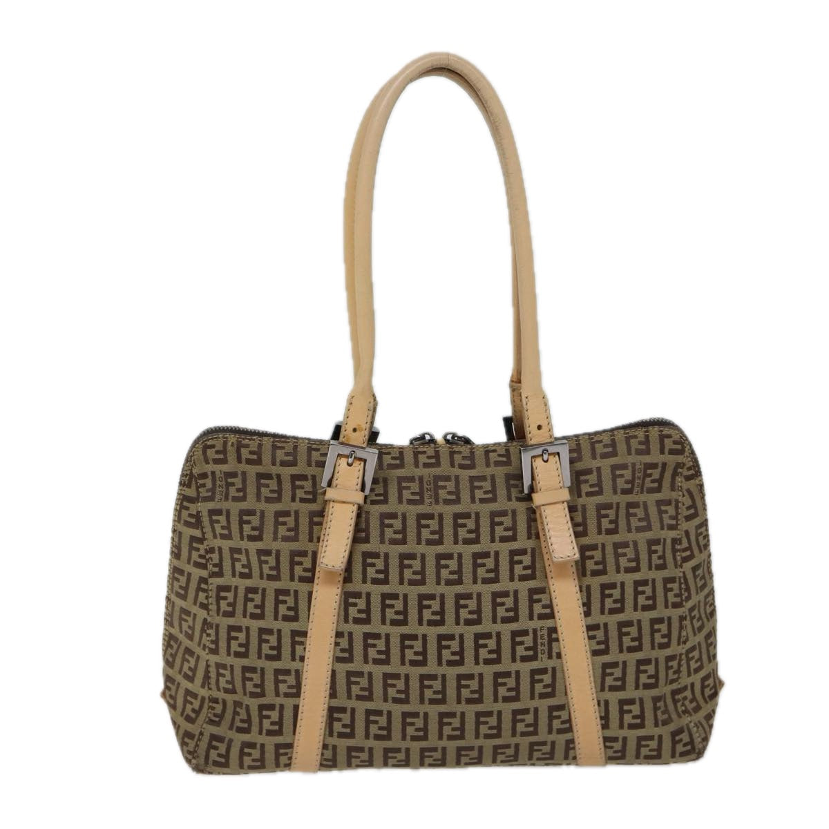 FENDI Zucchino Canvas Hand Bag Canvas Beige Brown 70596