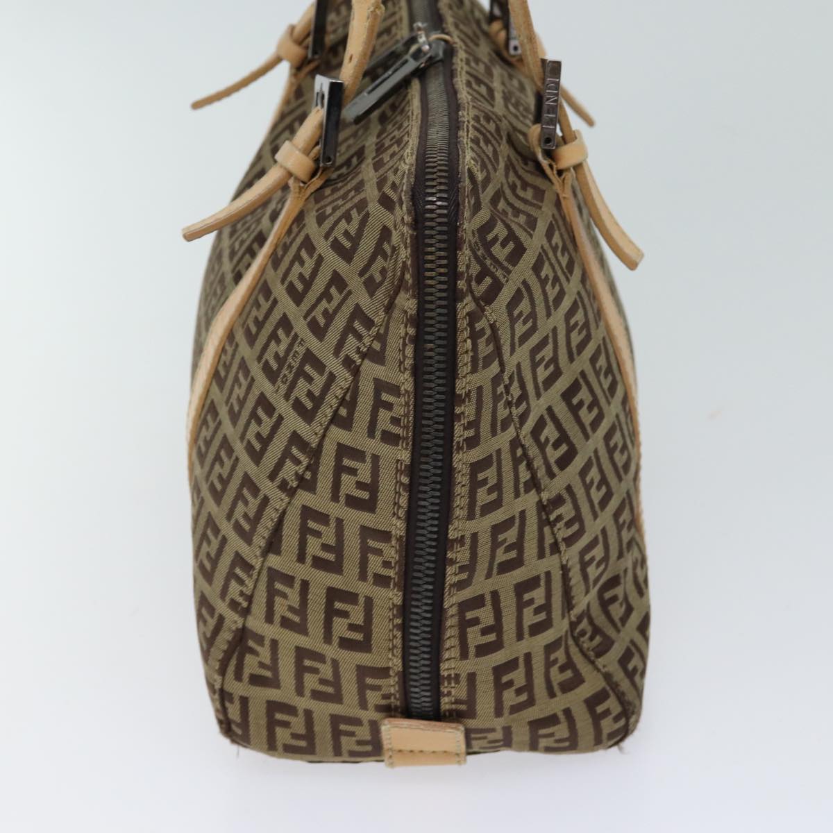 FENDI Zucchino Canvas Hand Bag Canvas Beige Brown 70596