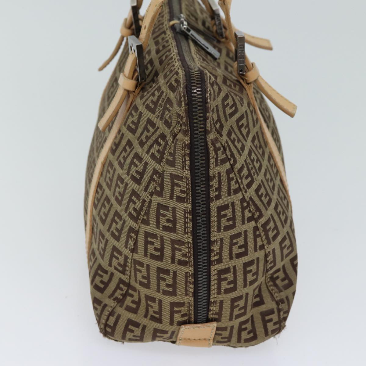 FENDI Zucchino Canvas Hand Bag Canvas Beige Brown 70596