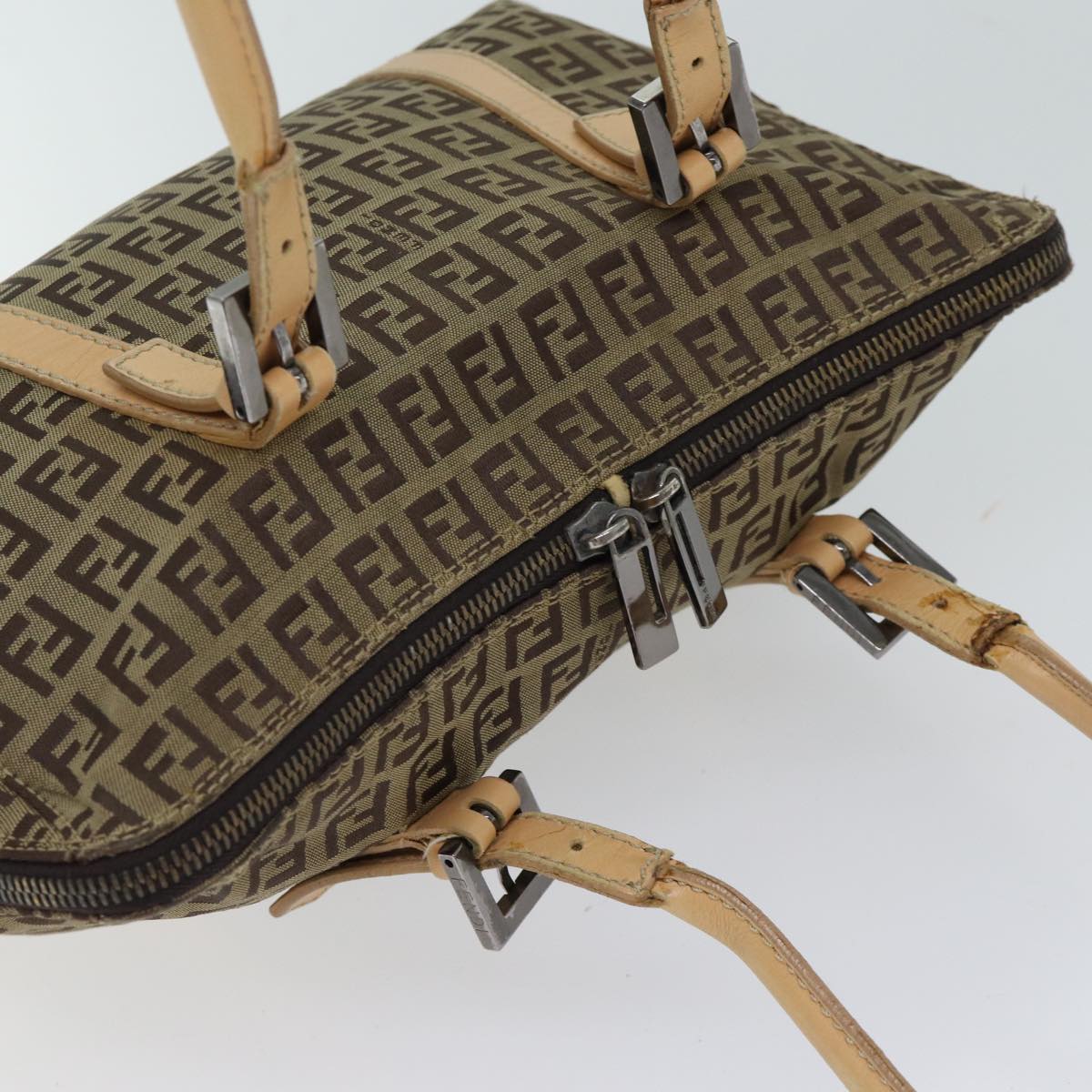 FENDI Zucchino Canvas Hand Bag Canvas Beige Brown 70596