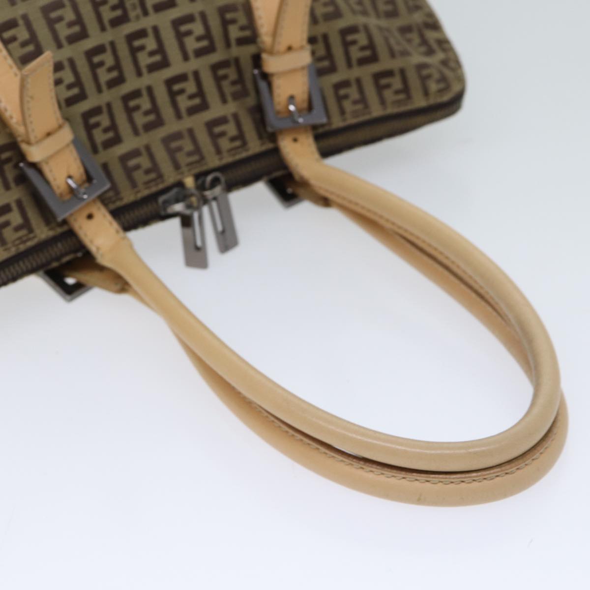 FENDI Zucchino Canvas Hand Bag Canvas Beige Brown 70596