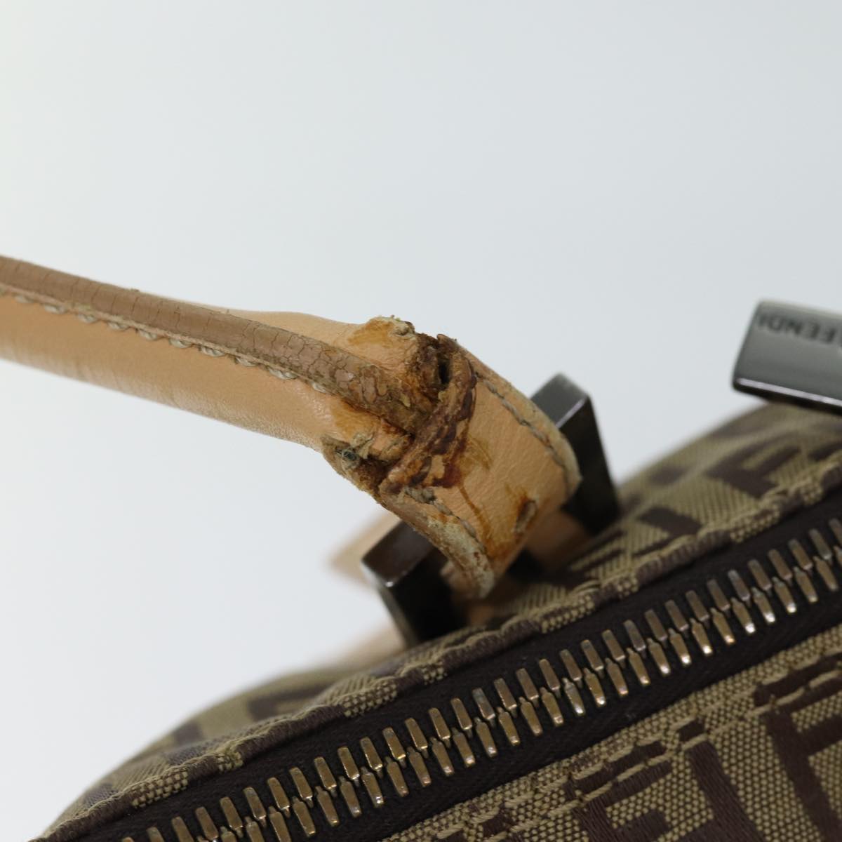 FENDI Zucchino Canvas Hand Bag Canvas Beige Brown 70596