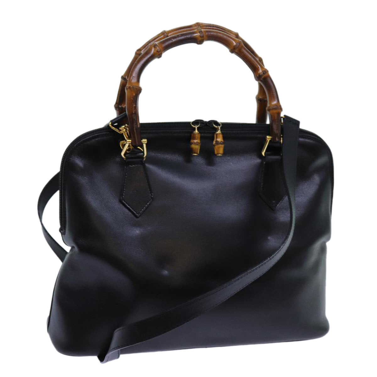 GUCCI Bamboo Hand Bag Leather 2way Black 70622