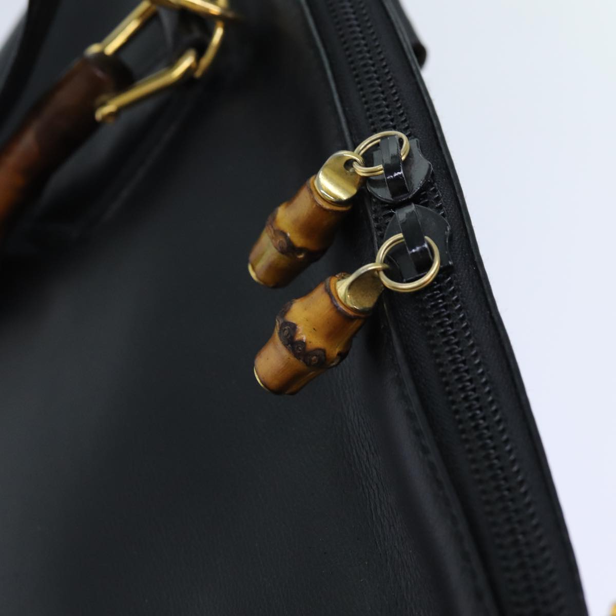 GUCCI Bamboo Hand Bag Leather 2way Black 70622