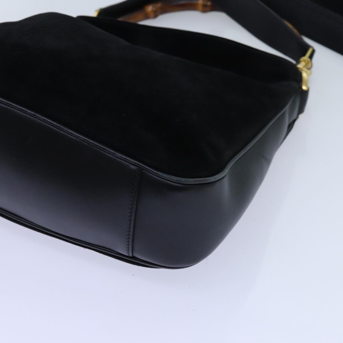 GUCCI Bamboo Shoulder Bag Suede 2way Black 70624