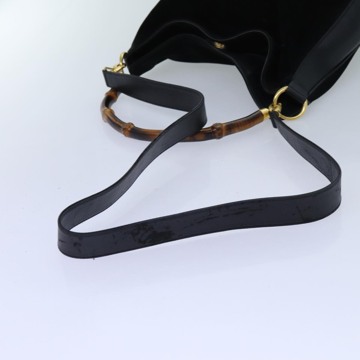 GUCCI Bamboo Shoulder Bag Suede 2way Black 70624
