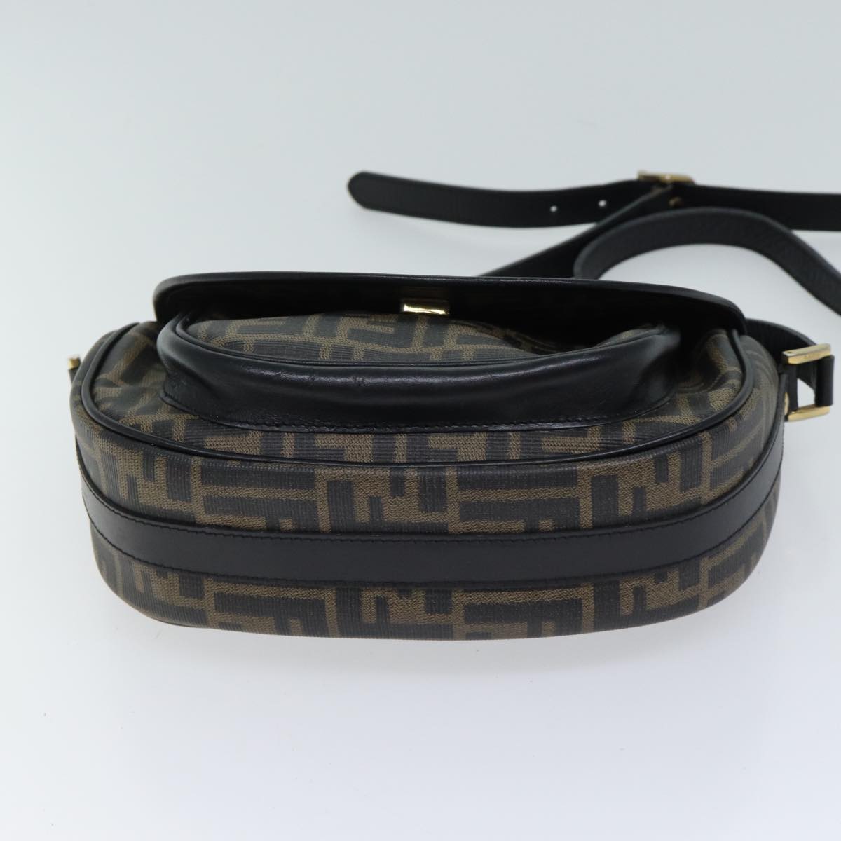 FENDI Zucca Canvas Mamma Baguette Shoulder Bag Black Brown 70814