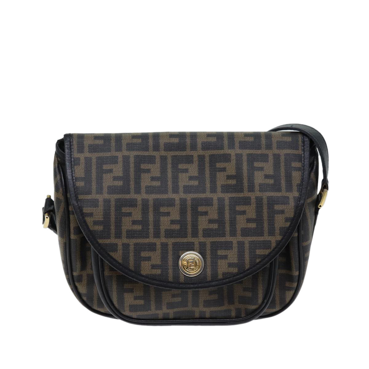 FENDI Zucca Canvas Mamma Baguette Shoulder Bag Black Brown 70814