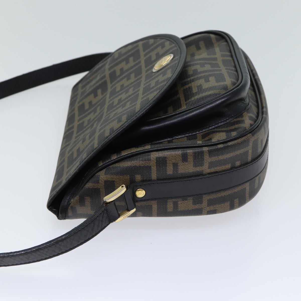 FENDI Zucca Canvas Mamma Baguette Shoulder Bag Black Brown 70814