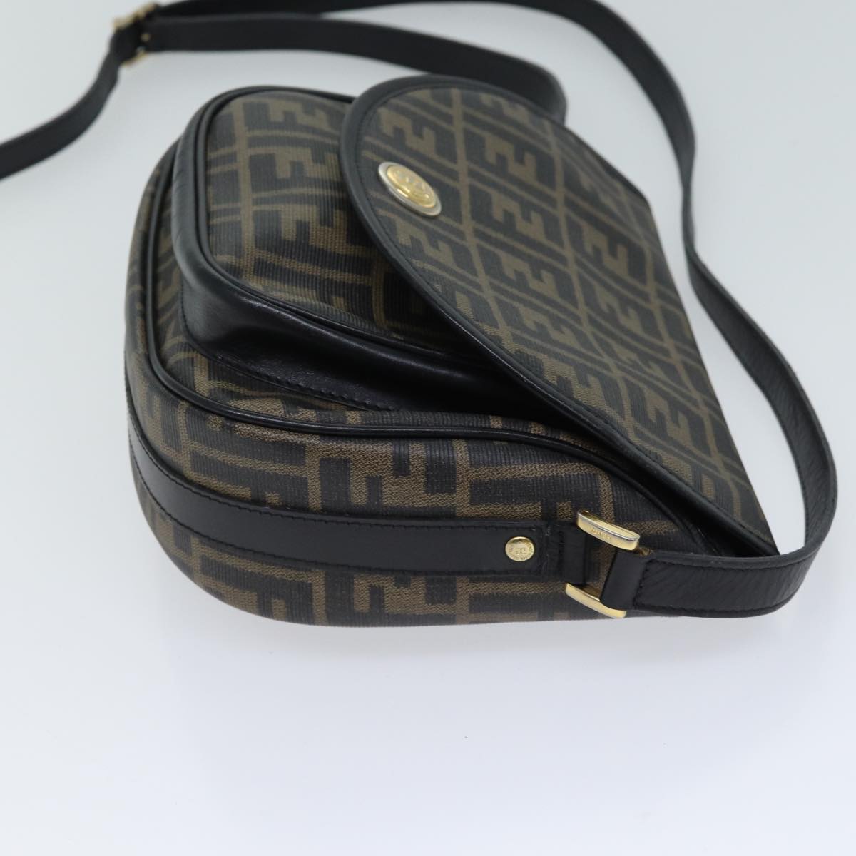 FENDI Zucca Canvas Mamma Baguette Shoulder Bag Black Brown 70814