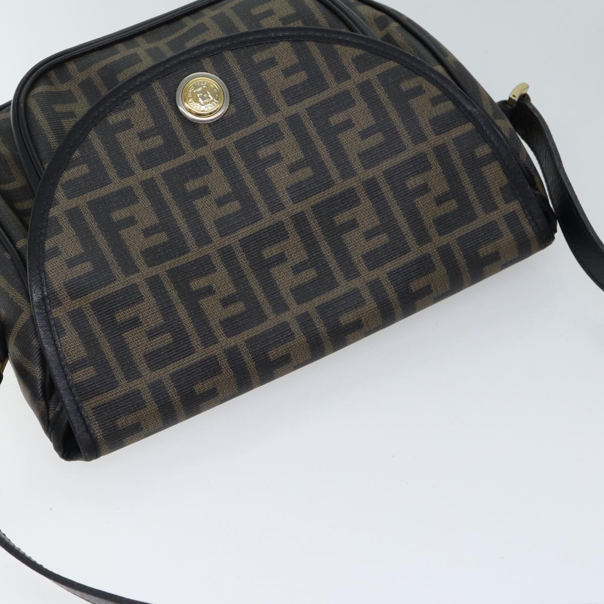 FENDI Zucca Canvas Mamma Baguette Shoulder Bag Black Brown 70814