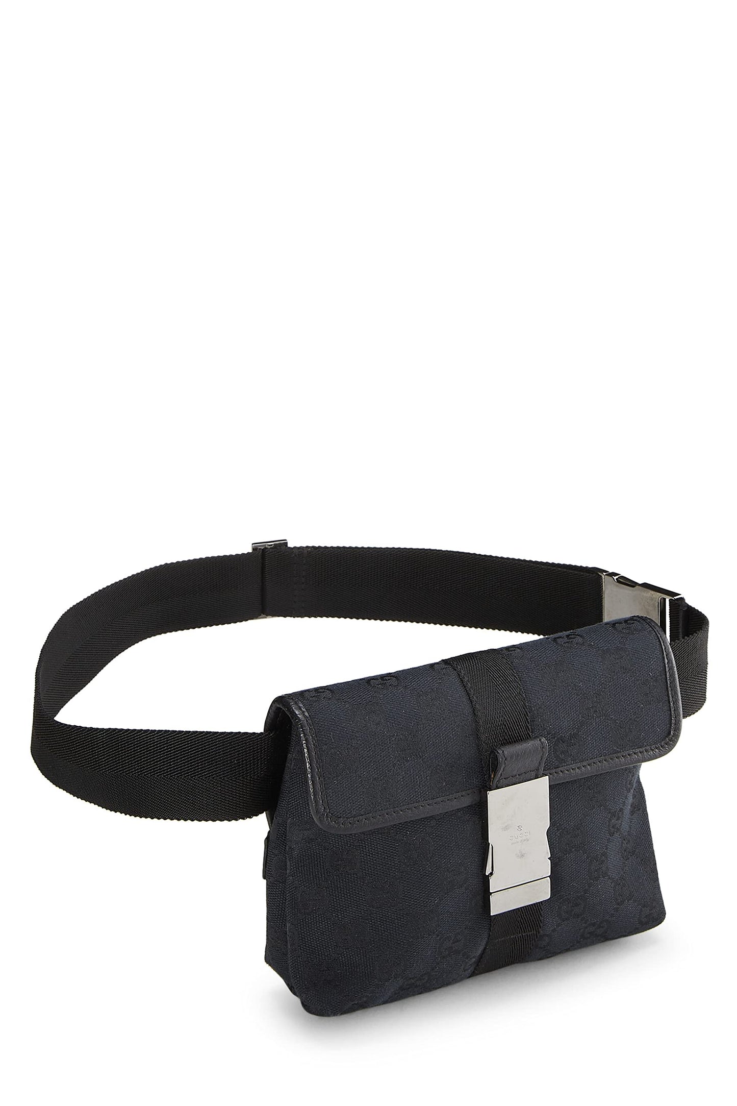 Gucci,  Black Original GG Canvas Buckle Flap Belt Bag Small, Black