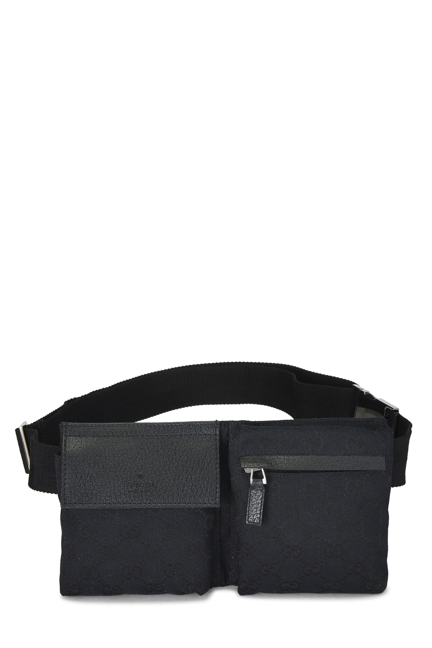 Gucci,  Black GG Canvas Double Pocket Waist Pouch Small, Black