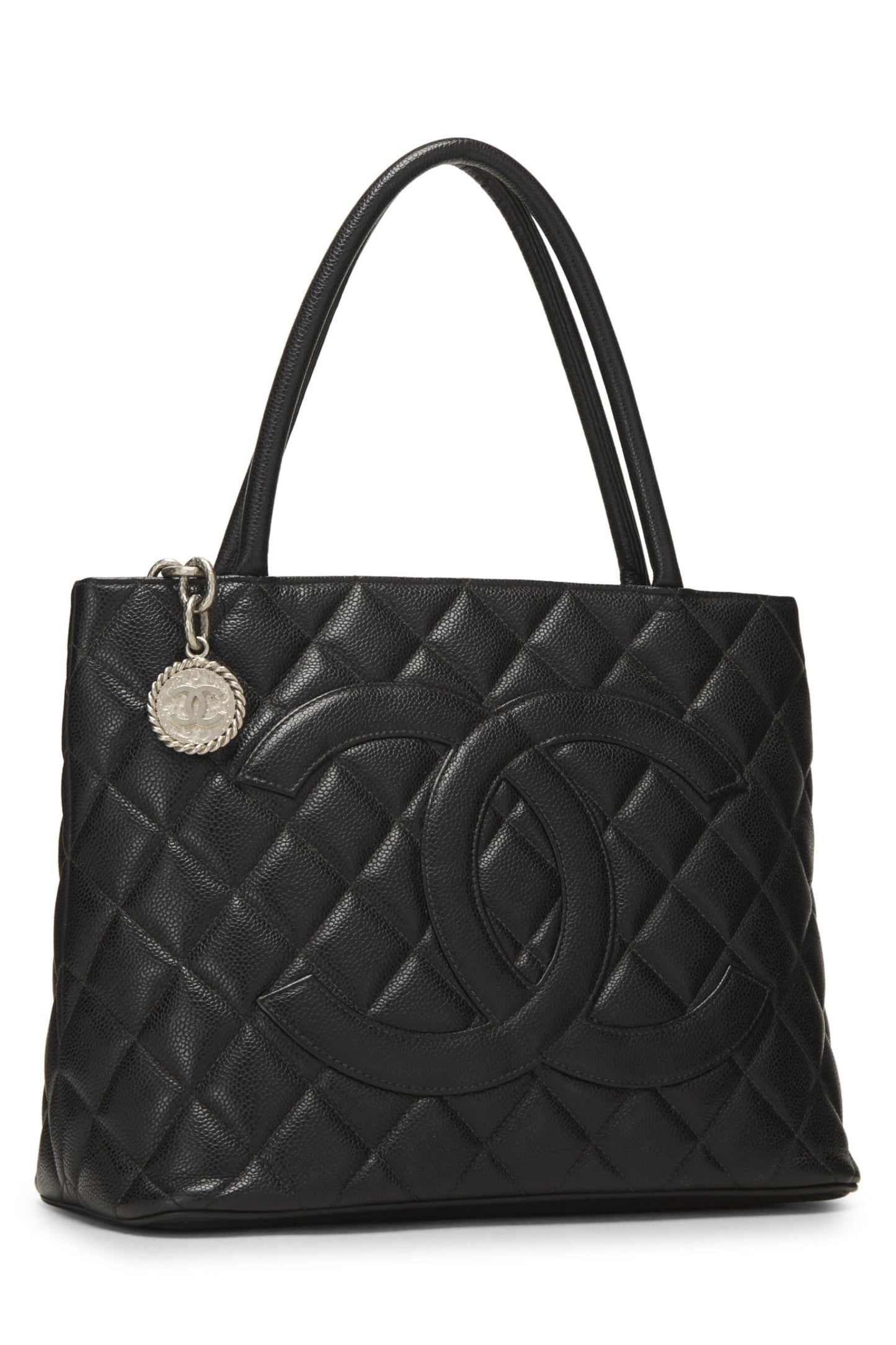 Chanel,  Black Quilted Caviar Medallion Tote, Black