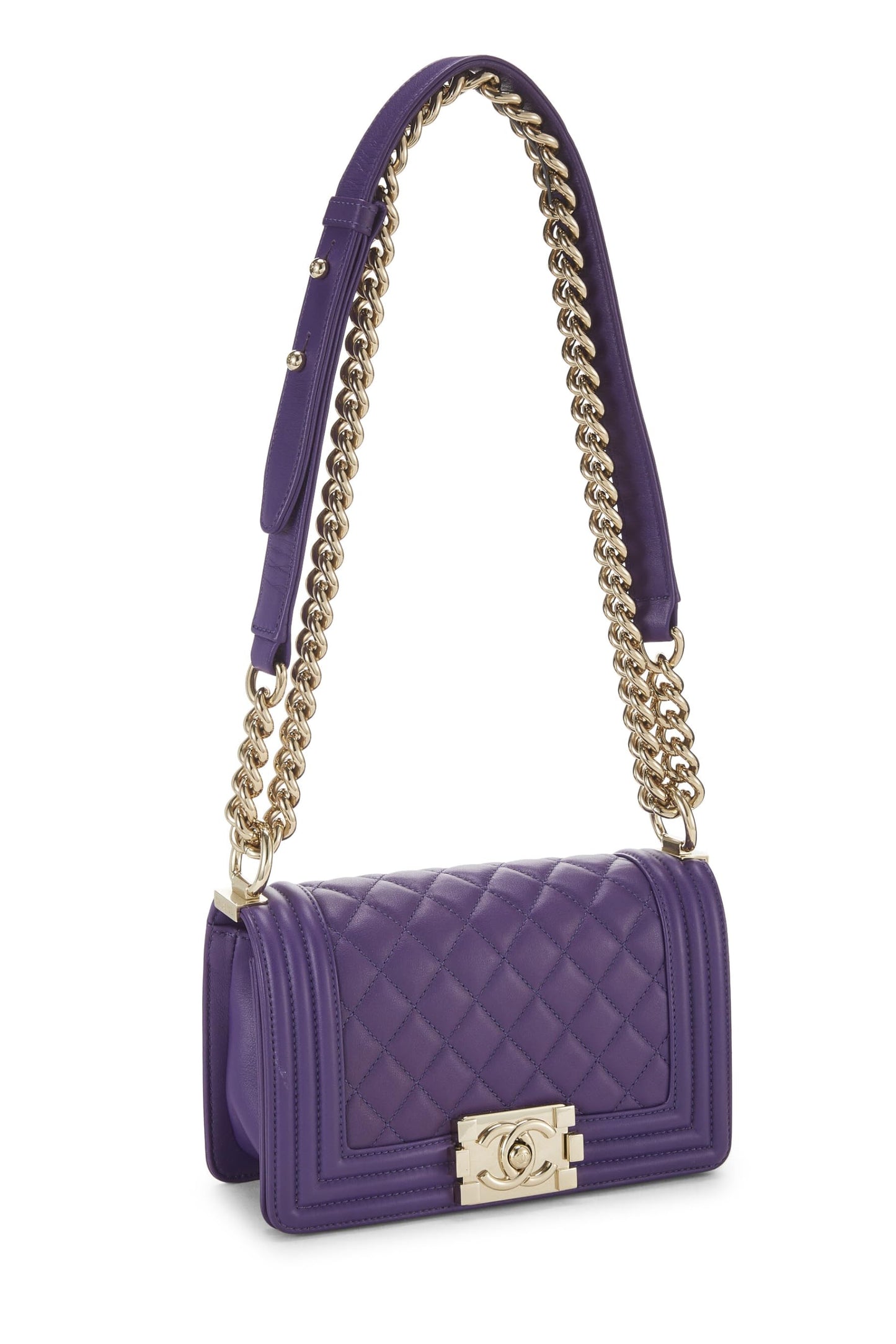 Chanel,  Purple Chevron Lambskin Boy Bag Small, Purple