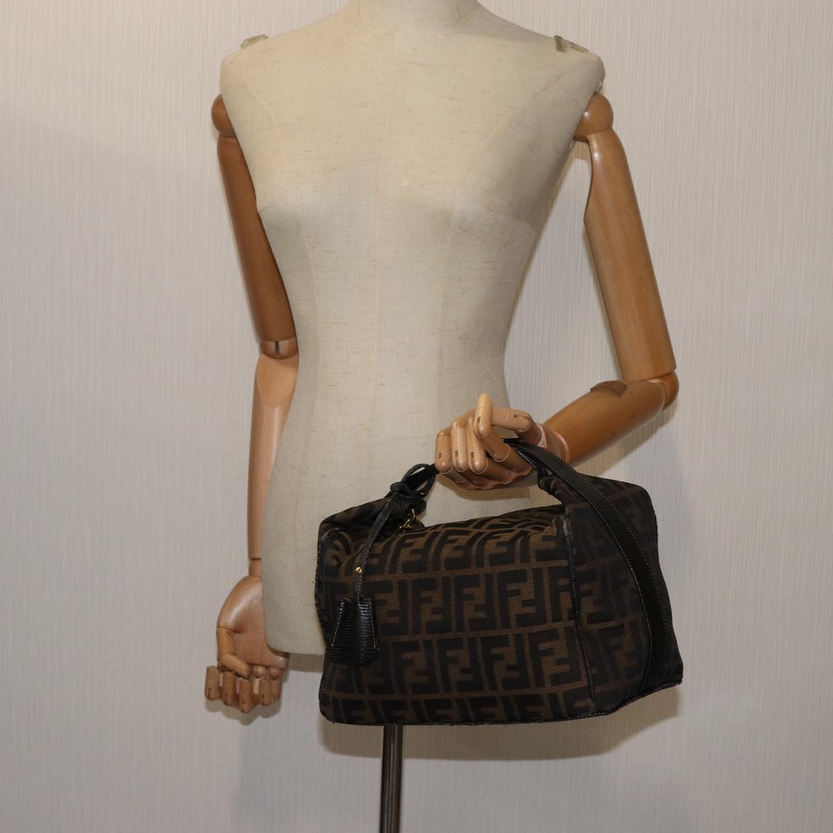 FENDI Zucca Canvas Vanity Hand Bag Brown 71012