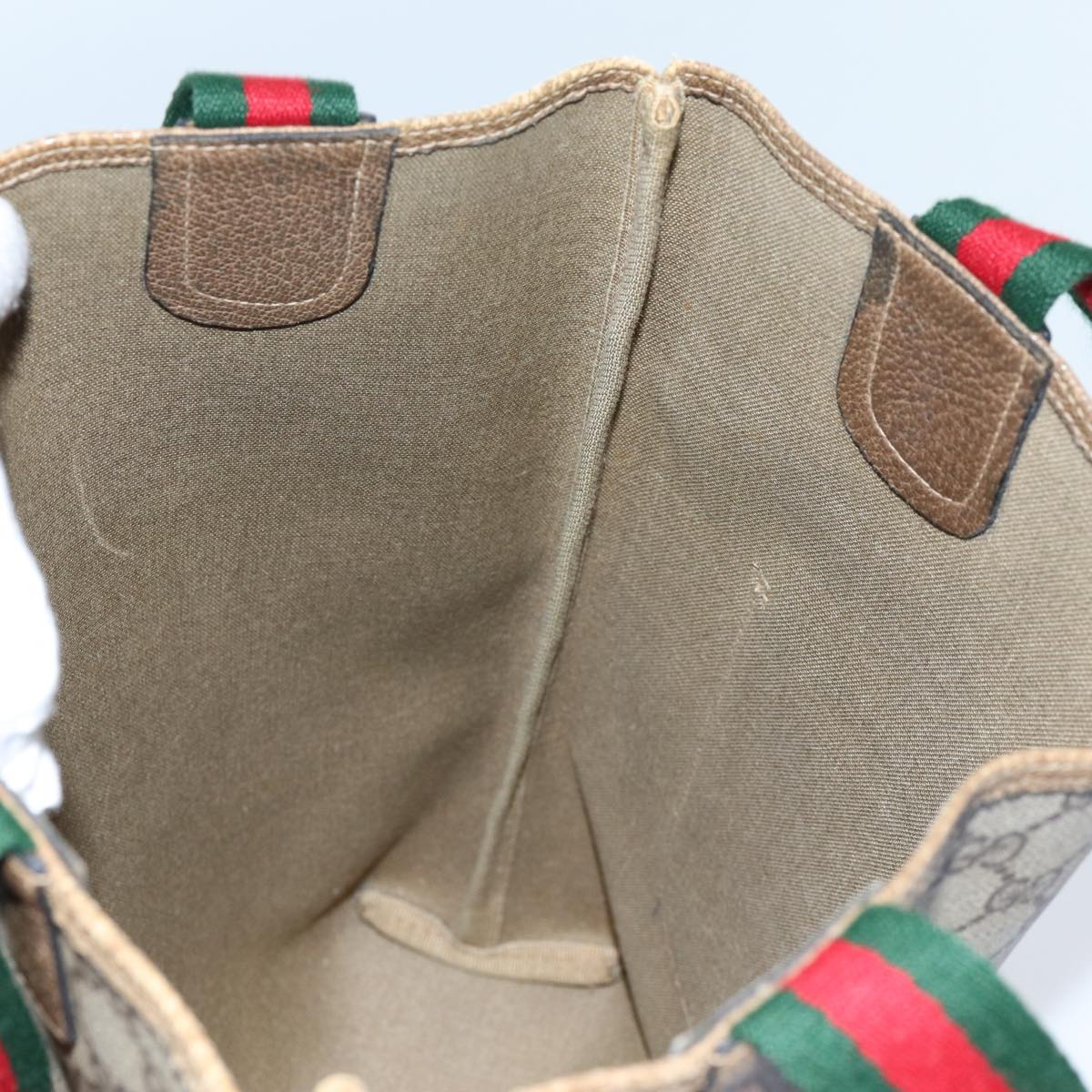 GUCCI GG Canvas Web Sherry Line Tote Bag PVC Beige Green Red 71028