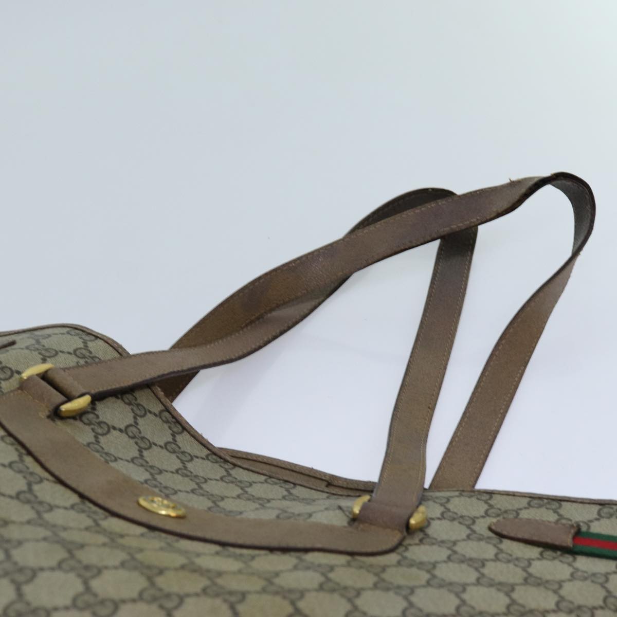 GUCCI GG Canvas Web Sherry Line Tote Bag PVC Beige Green Red 71030