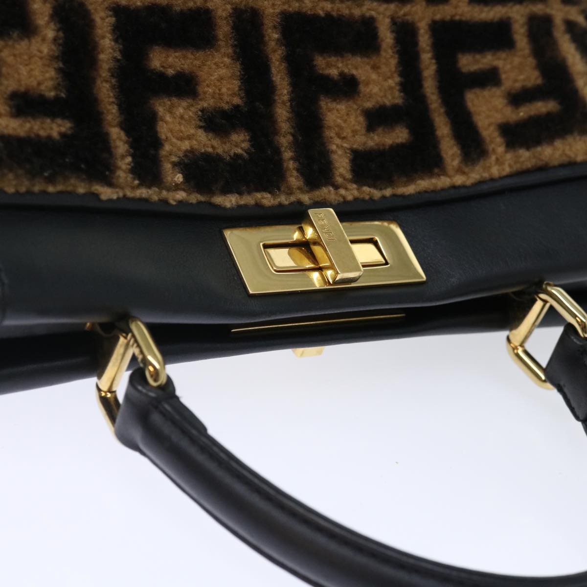 FENDI Zucca Canvas Peek A Boo Hand Bag 2way Brown Black 71035A