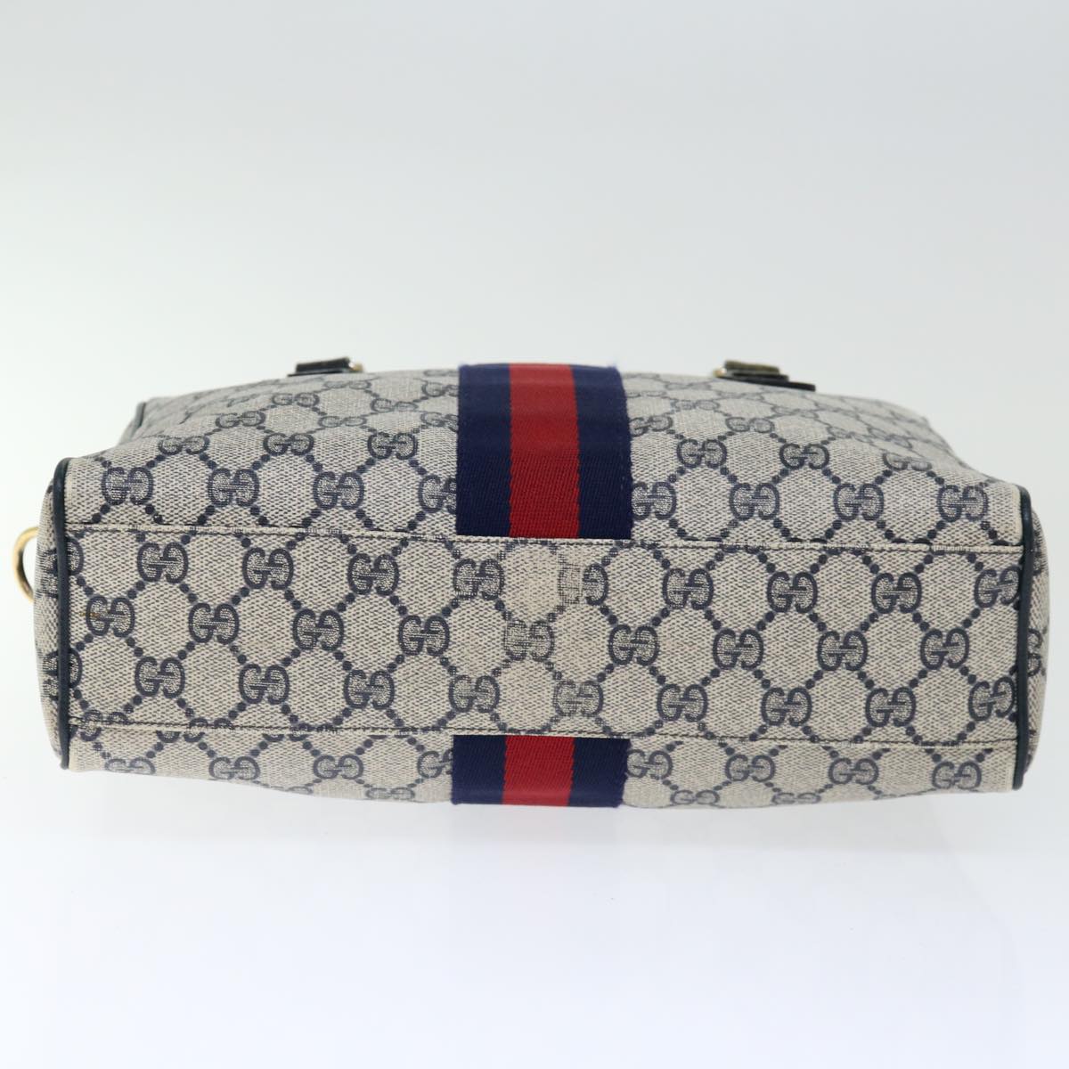 GUCCI GG Canvas Sherry Line Hand Bag PVC 2way Navy Red 71079