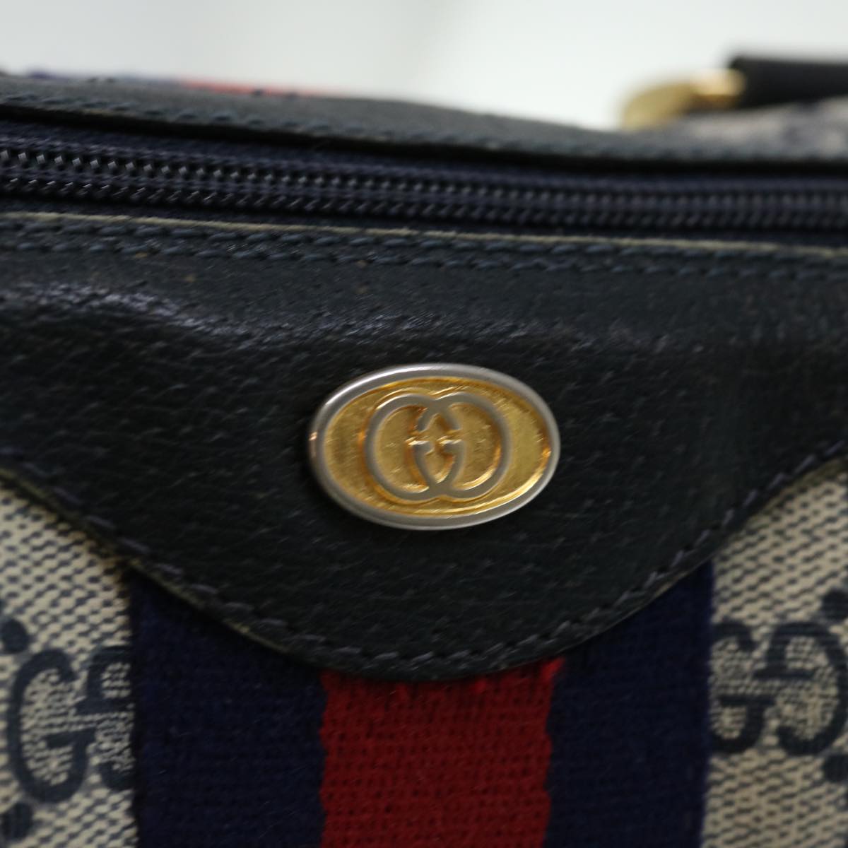 GUCCI GG Canvas Sherry Line Hand Bag PVC 2way Navy Red 71079
