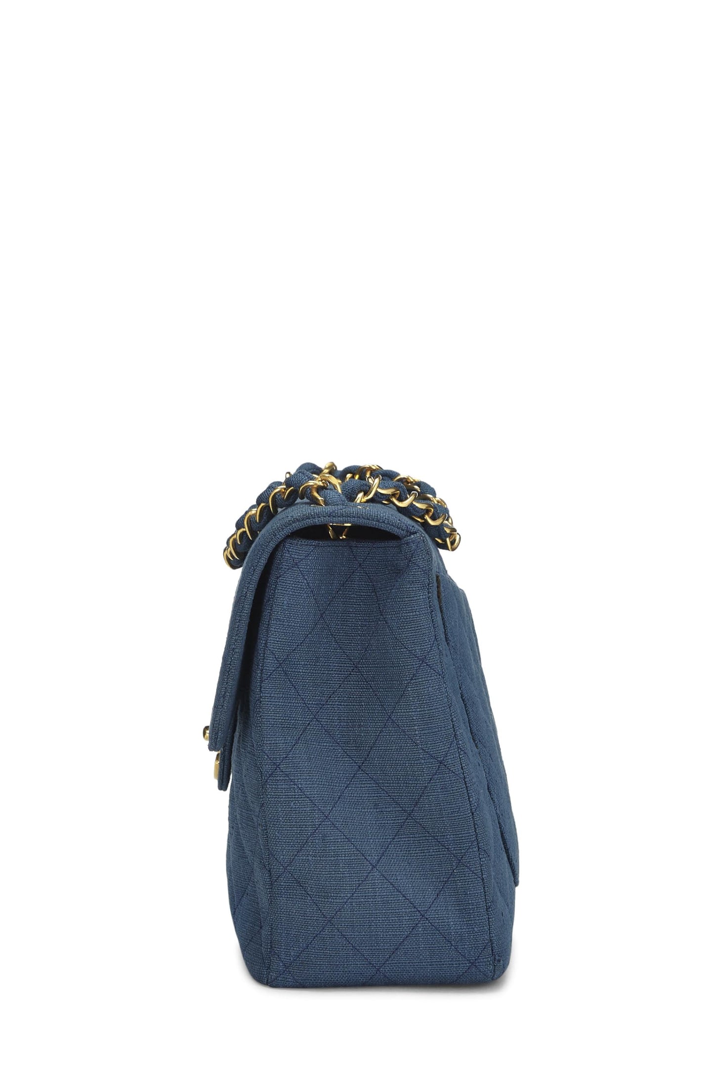 Chanel,  Blue Linen Half Flap Maxi, Blue