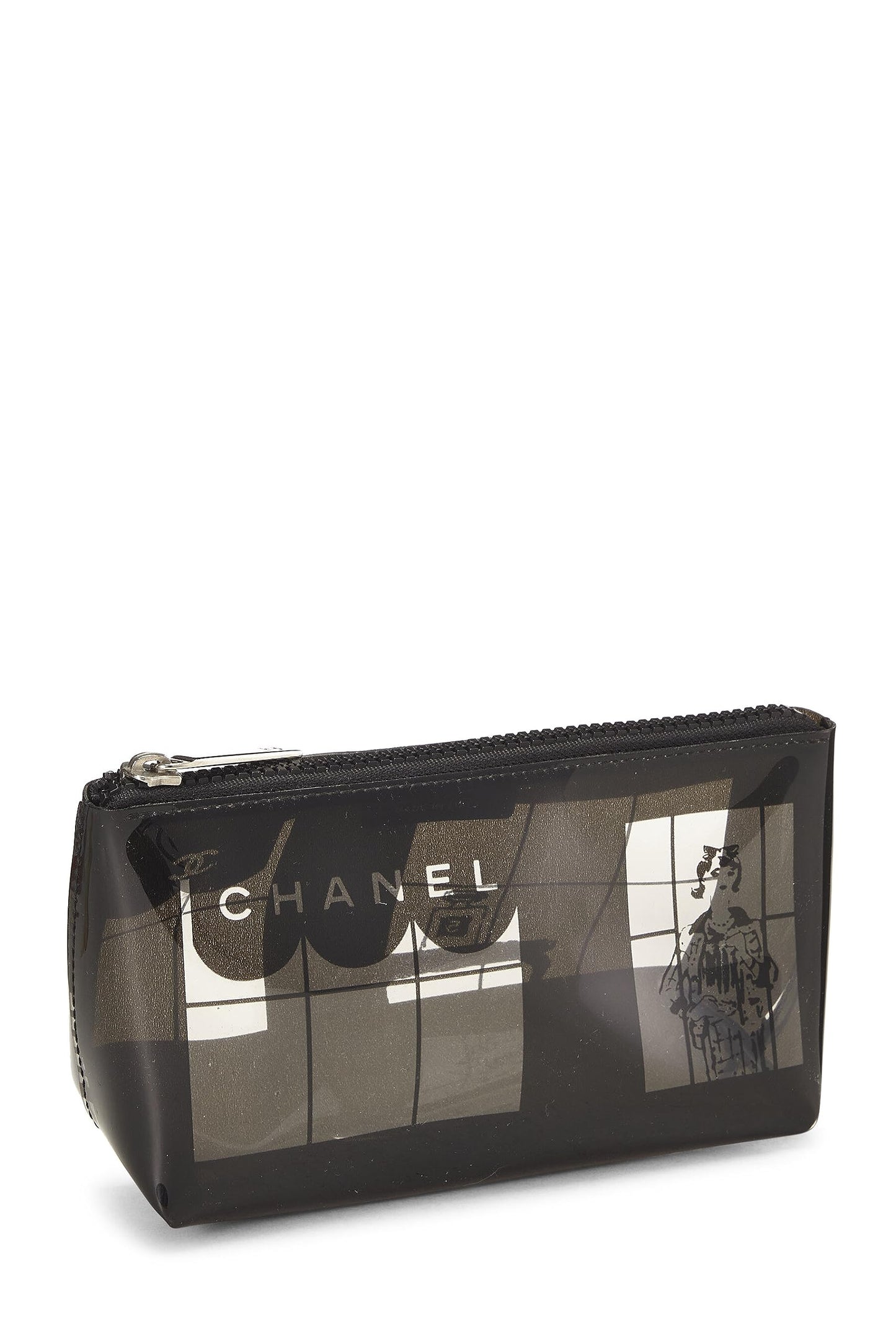 Chanel,  Clear & Black Vinyl Chanel Maison Pouch, Black