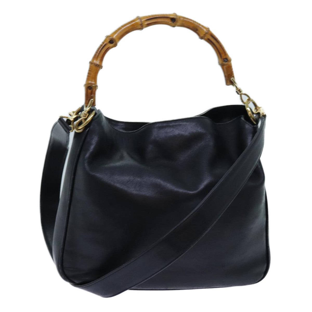 GUCCI Bamboo Shoulder Bag Leather 2way Black 71119