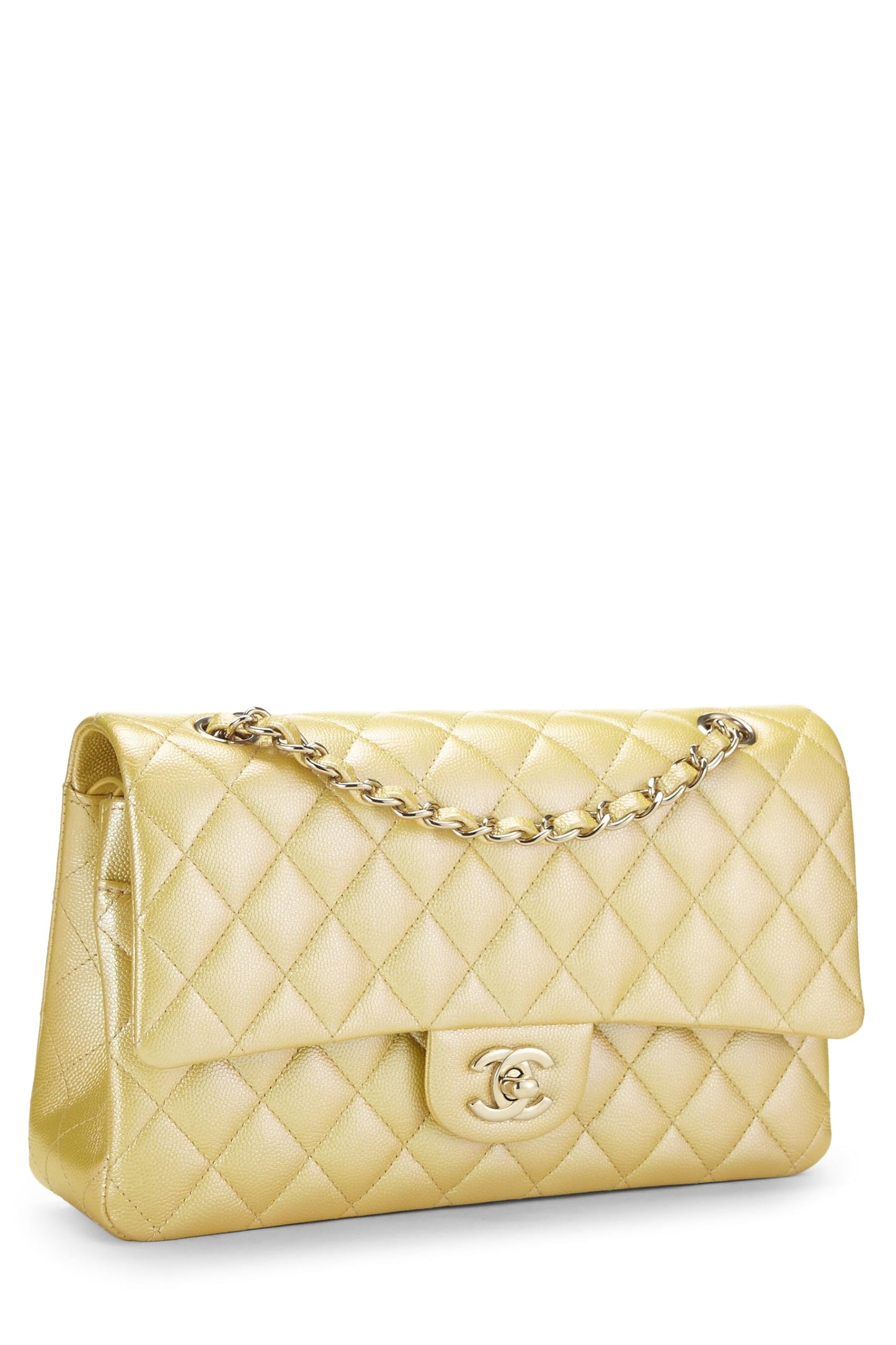 Chanel,  Iridescent Yellow Caviar Classic Double Flap Medium, Yellow