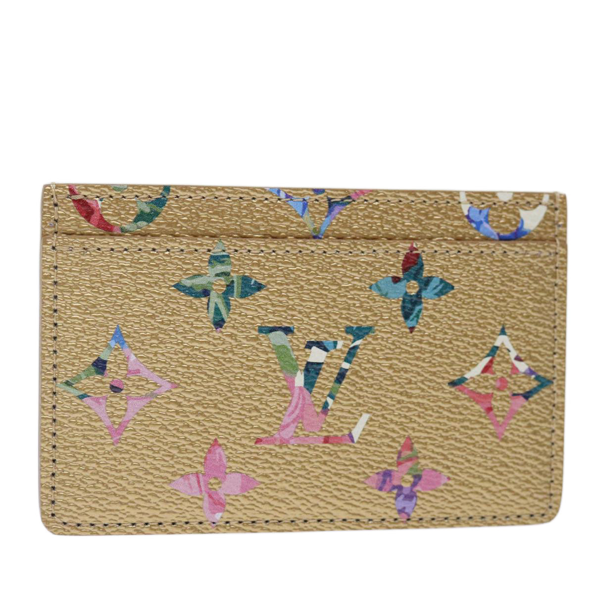 LOUIS VUITTON Floral Flower Porte Cartes Simple Case Gold M81726 LV 71134A