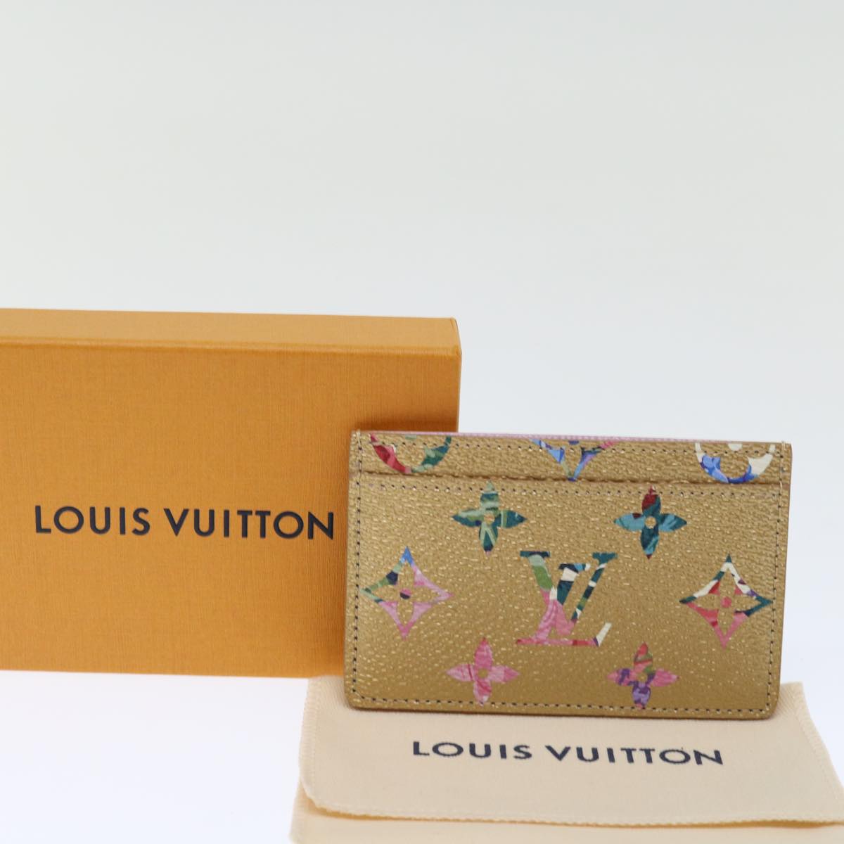 LOUIS VUITTON Floral Flower Porte Cartes Simple Case Gold M81726 LV 71134A