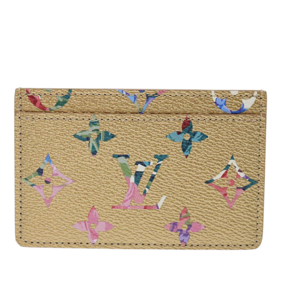 LOUIS VUITTON Floral Flower Porte Cartes Simple Case Gold M81726 LV 71134A