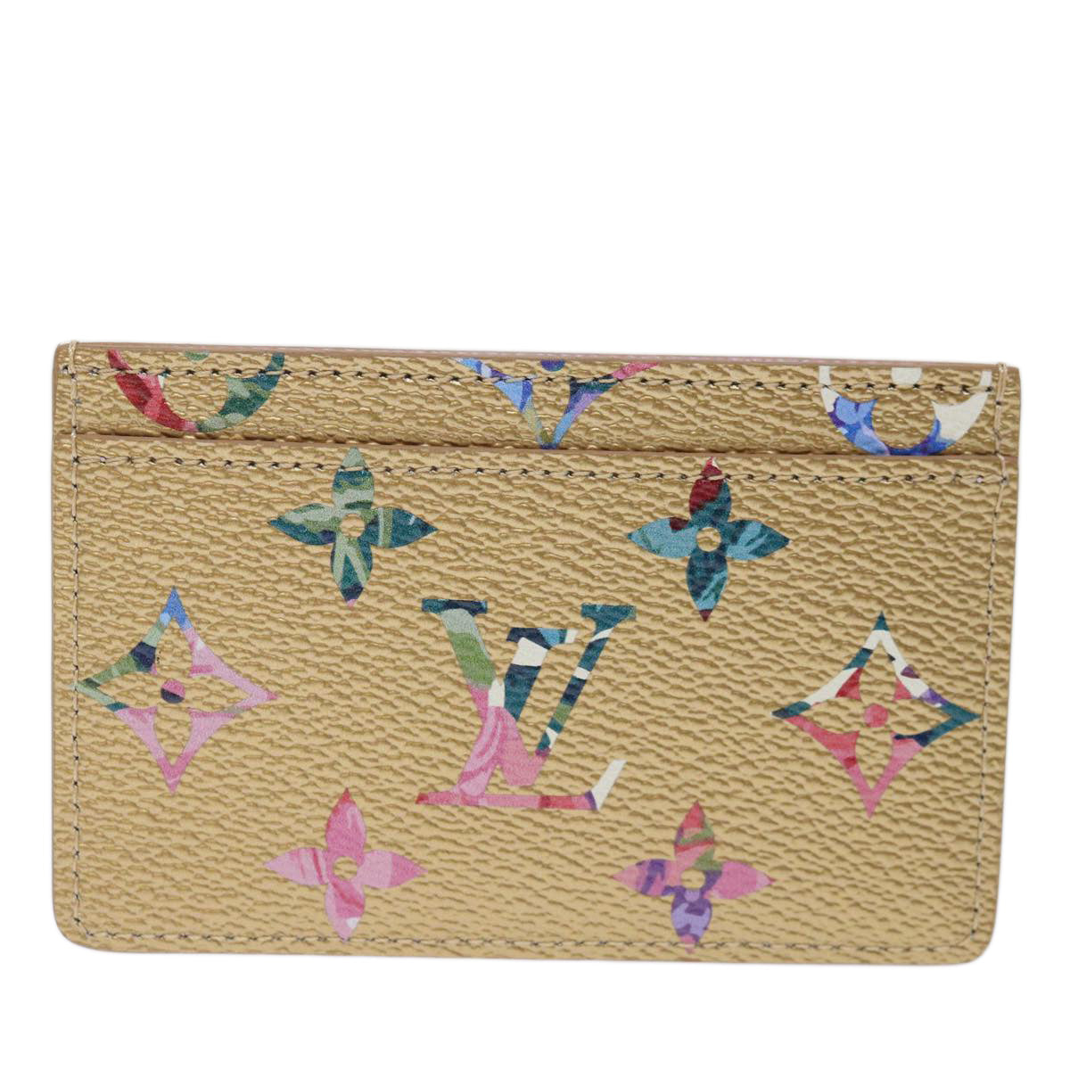 LOUIS VUITTON Floral Flower Porte Cartes Simple Case Gold M81726 LV 71134A