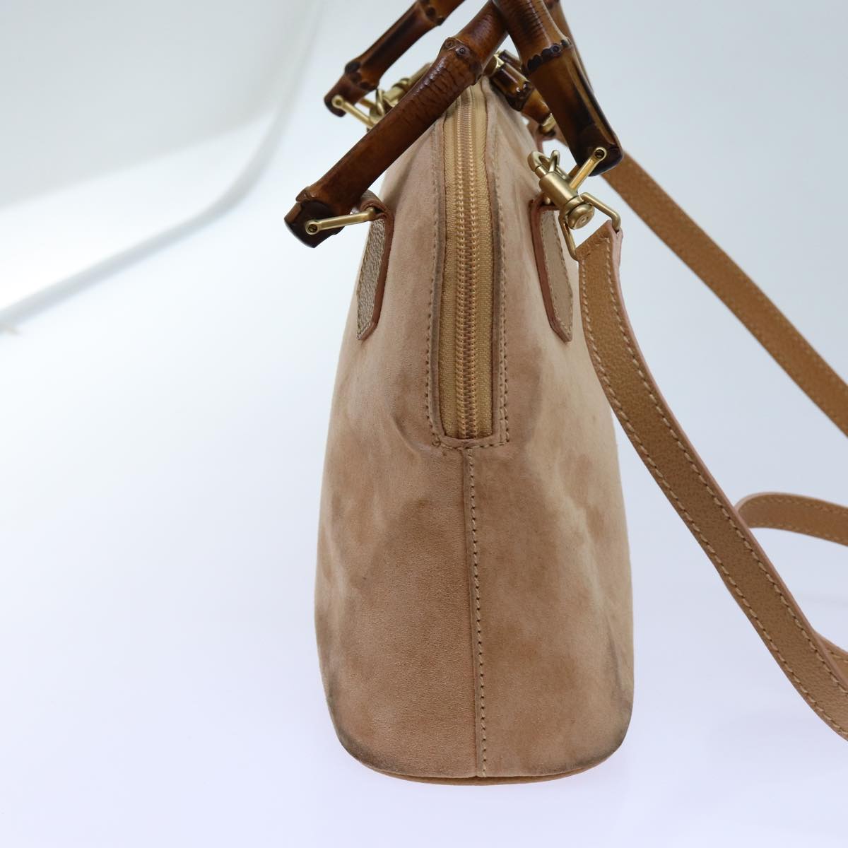 GUCCI Bamboo Hand Bag Suede 2way Brown 71164