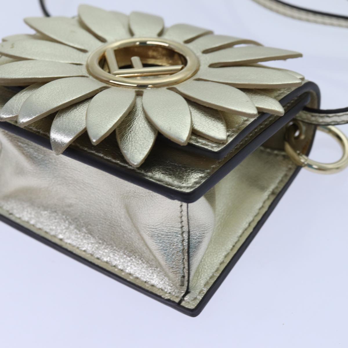 FENDI Canai Shoulder Bag Leather Champagne Gold 71179A
